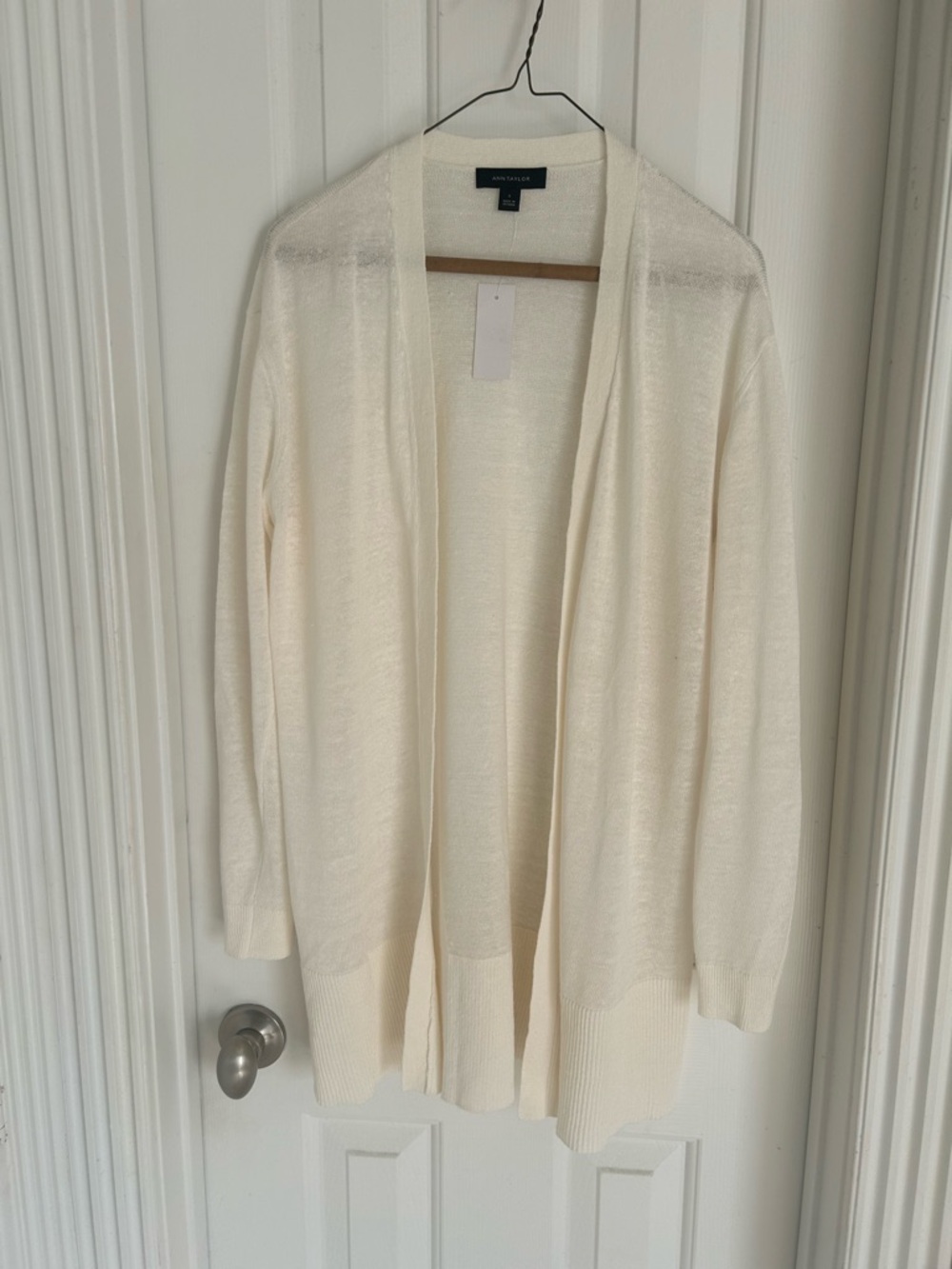 Ann Taylor Ivory Open-Front Lightweight Cardigan